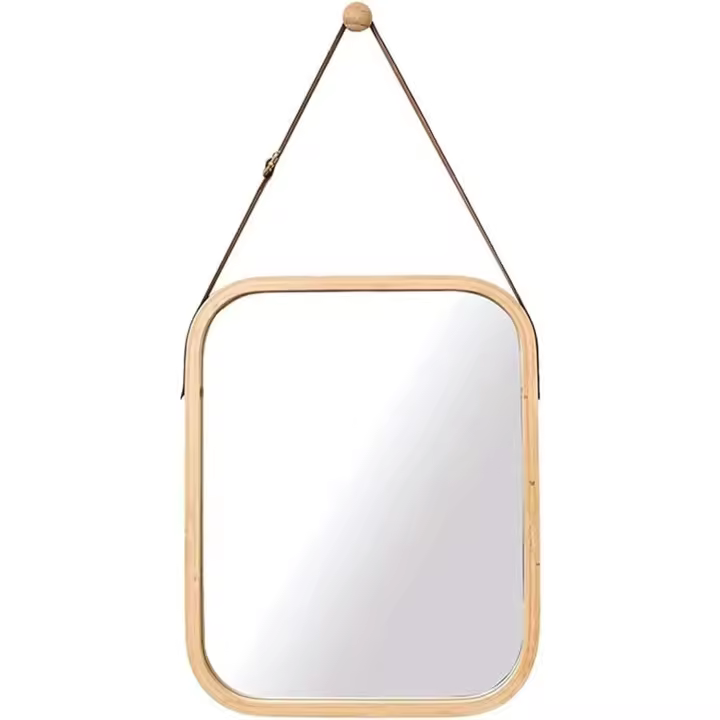 STARLEY Espejo bambu rectangular 41x33cm correa cuero - 1