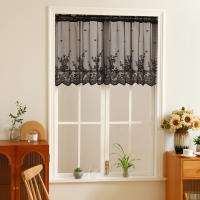 Cortina Corta De Encaje Negro Con Patrón Floral Elegante Valance De Ventana Pastoral Para Cocina Con Bolso De Percha 1 Pieza - details 5
