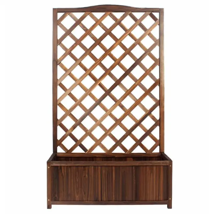 Valla de madera duradera CON MACETERO, marco de escalada retráctil para plantas, enrejado, decoración de flores, soporte de rejilla para valla de jardín, decoraciones de pared divisorias, decoración de valla de jardín, barandilla - 1