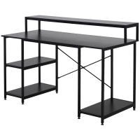 HOMCOM Mesa para Computadora Escritorio de Oficina Estudio con 3 Estantes Tabla Superior Patas con Almohadillas Ajustables Antideslizantes Marco Metálico 140x60x93 cm Negro - details 0