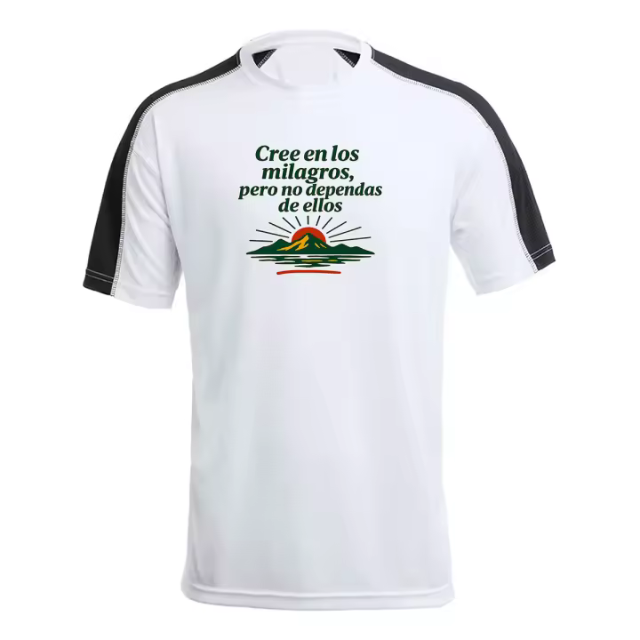 MERCHANDMANIA CAMISETA técnica franja mangas NEGRA frase motivadora ejercicio gimnasio milagro deporte tshirt - 1