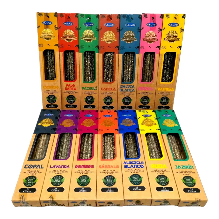 ULLAS - Lote de Incienso Orgánico 12 Aromas Diferentes Hechos a Mano, Sin Mano de Obra Infantil, Incluye Quemador de Regalo - 1