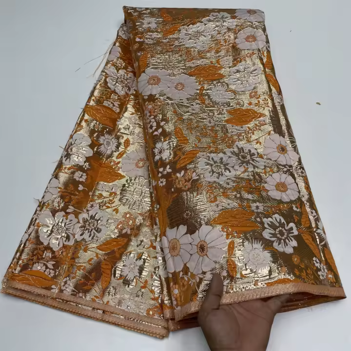Tela De Encaje Africano De Alta Calidad 5 Yardas Brocado Nigeriano Jacquard Demask Francés Para Costura Vestidos De Fiesta Para Mujeres - 1