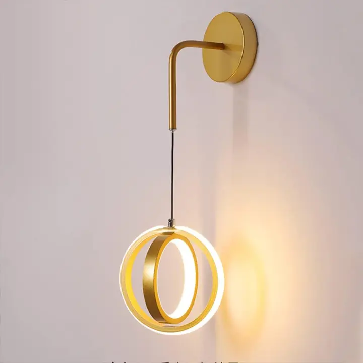 Lámpara de pared interior LED de 21 W, lámpara de pared redonda de metal dorado 3000 K blanco cálido, lámpara de pared decorativa creativa moderna para dormitorio, sala de estar, pasillo de escalera - 1