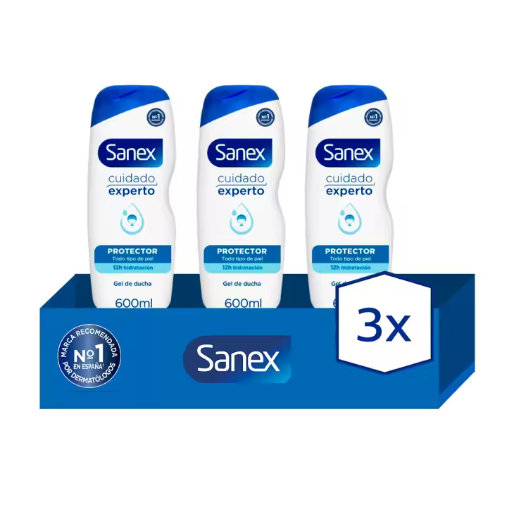 Gel de ducha Sanex BiomeProtect Dermo piel normal 600ml Pack de 3 | Prebiótico Natural para la Salud de tu Piel. Refuerza tu piel y manténla hidratada. - 1