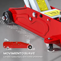 HOMCOM Gato Hidráulico para Coche de 2 Toneladas Gato Hidráulico con Altura Ajustable 12-30 cm y 4 Ruedas para Apoyar Coches Automóviles Rojo y Amarillo - details 5