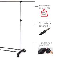 Perchero de Pie con Ruedas, Acero Inoxidable, DOBLE 80x43x90 a 160 cm, Perchero de Ropa Burro, Estructura Metalica Extensible, Organizador de Perchas y Ropa - details 3