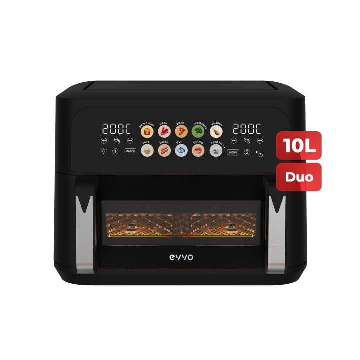 Freidora sin aceite EVVO Tasty Fryer Advance Duo 10L,  hasta 200ºC, 2900W, panel táctil, doble cesta, doble resistencia