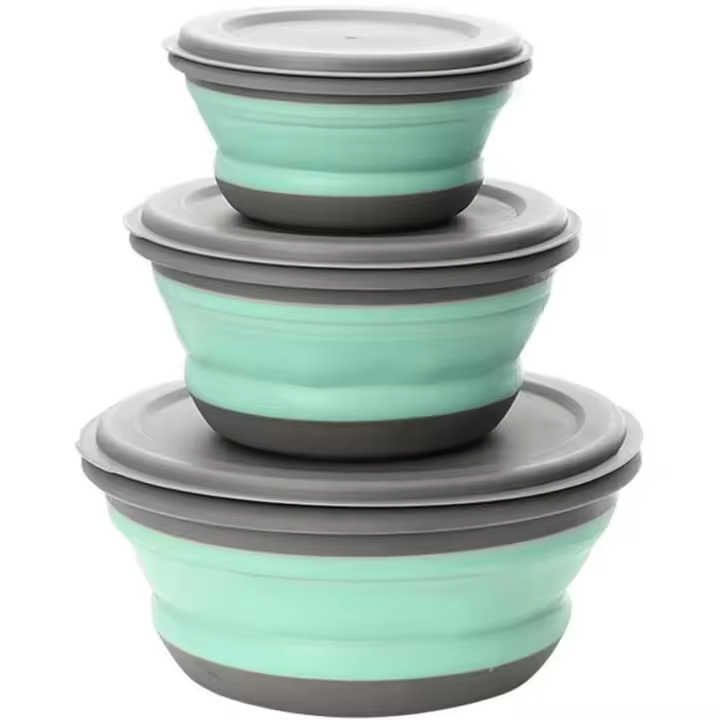 Juego de 3 cuencos plegable para acampar, Cuenco de silicona portátil, Cuenco plegable multiusos - 1