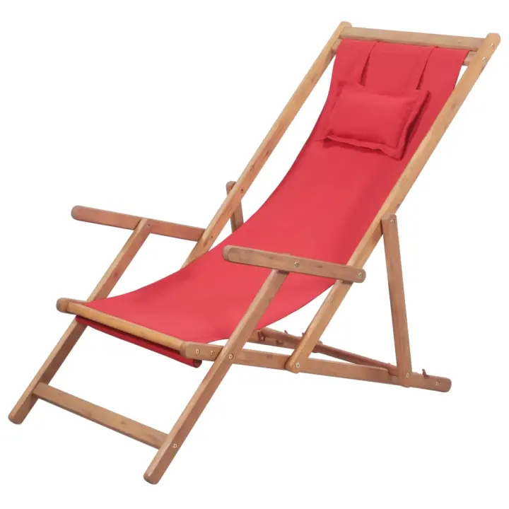 vidaXL Silla de playa plegable de tela y estructura de madera - 1