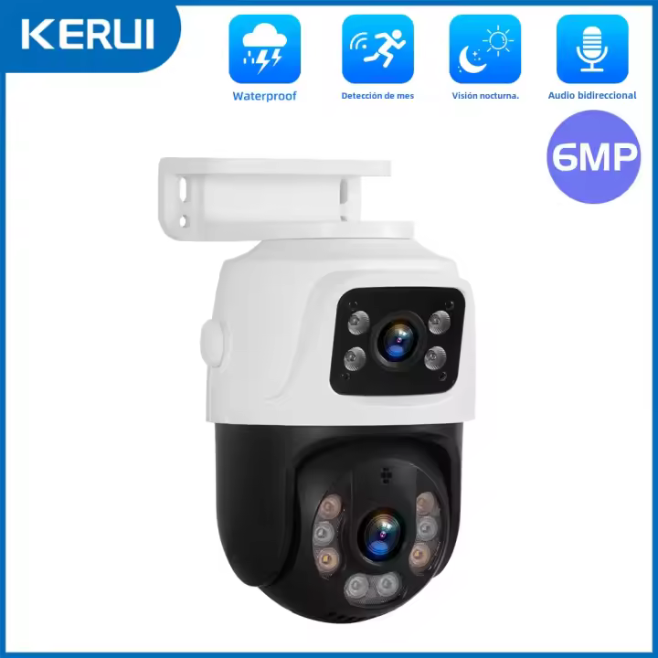 Cámara De Seguridad IP KERUI PTZ Dual Lens 6MP POE Exterior Video CCTV Observación Sobre El Nivel De Internet Compatible Con Mac OS Windows 7 8 10 - 1