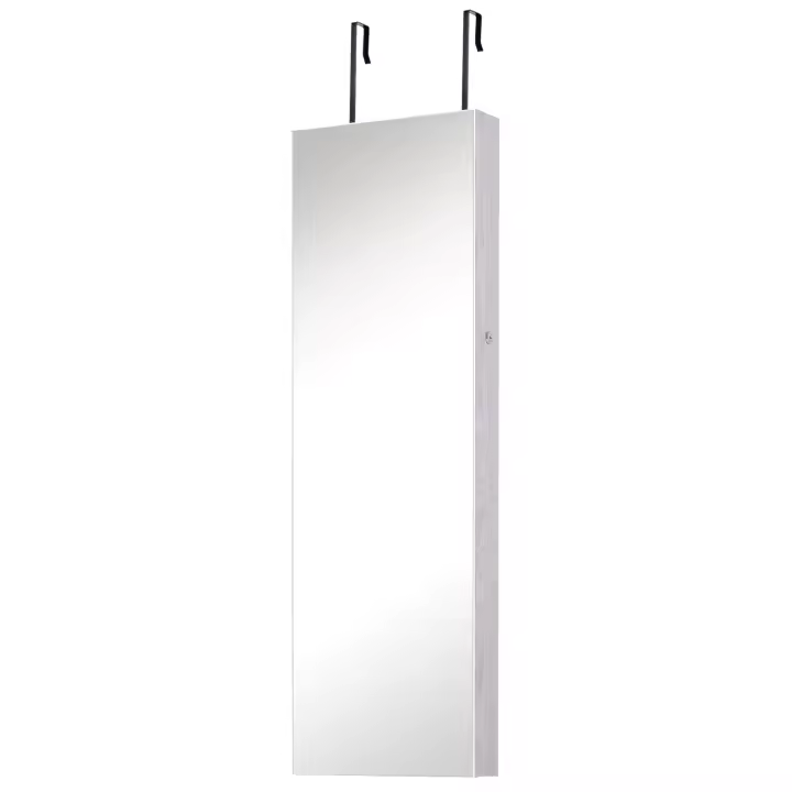 HOMCOM Espejo Joyero Colgante de Pared o Puerta con LED 5 Estantes 2 Cajones Pequeños Espejo Armario Montado con Cerradura 37x120x10cm - 1