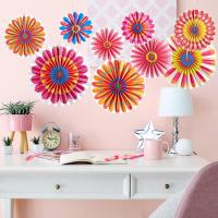 Pack of 9 Paper Fans Colourful Decoration Hanging Garland Pink Flowers Paper Fan Party Decoration for Wedding Birthday Summer Table Decoration Garden Party Hawaiian Decoration - details 0