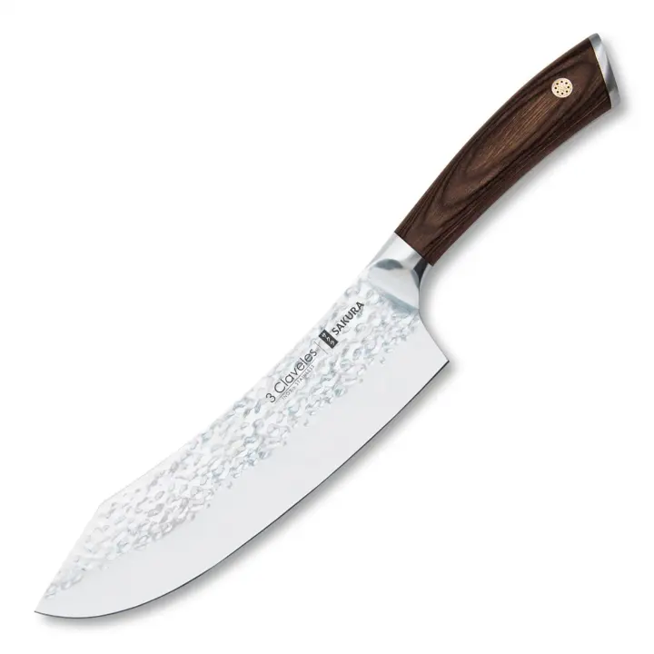 3 Claveles Sakura - Cuchillo Cocinero Curvo 20 cm Acero Forjado con Hoja Martilleada - 1