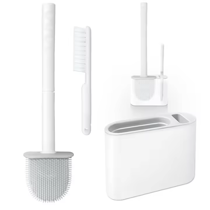 Cepillo De Inodoro Colgante Con Soporte Largo Cepillo De Limpieza De Baño Con Pincel Suave Y Silicone Accesorios De Baño Ecológicos - 1