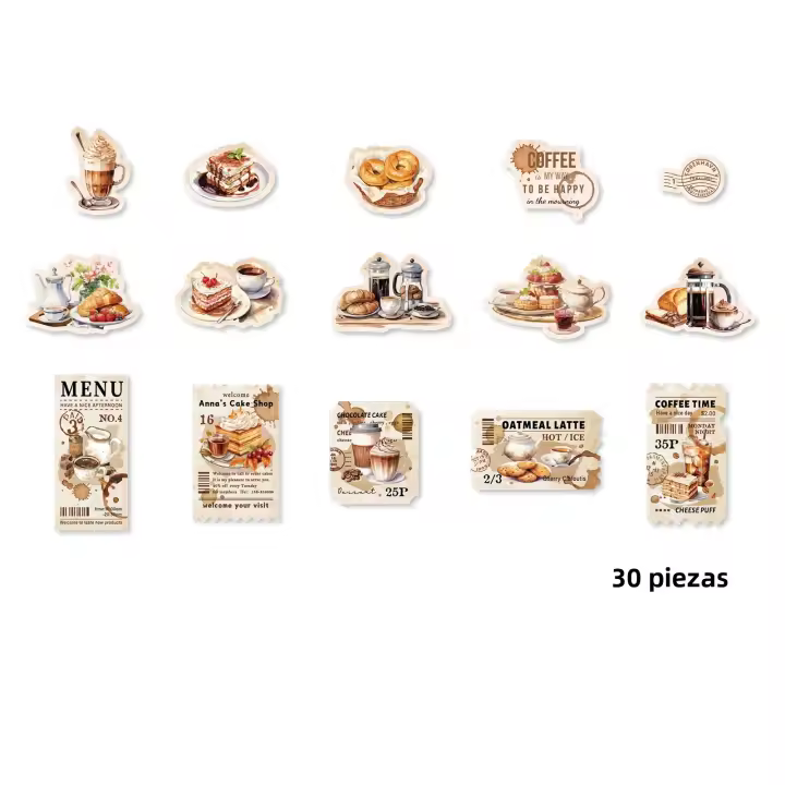 30pcs Pegatinas De Maleta Vintage Con Graffiti Para Taza De Té Por La Tarde Y Café Decoración De Cuaderno Guitarra Juguete Clásico PVC Adhesivos - 1