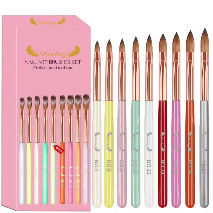 Set De 9 Pinceles De Uñas Acrílicas Especiales Conjunto De Pinceles Para La Aplicación De Acrílico Material De Madera - 1