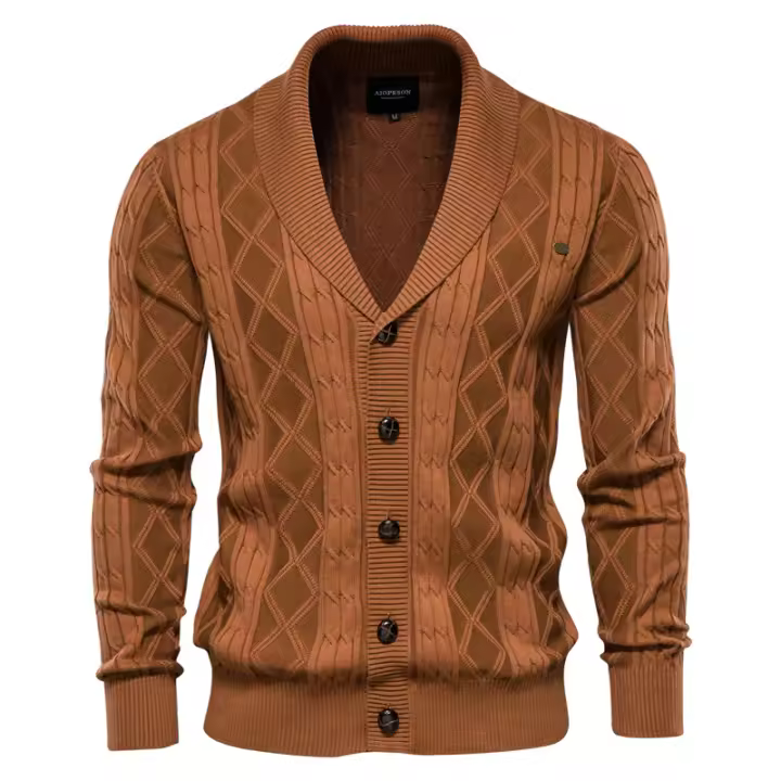 AIOPESON Cardigan De Algodón Argyle Para Hombre Estilo Casual Monosílabo De Color Sólido Moda De Invierno Chaqueta De Negocios Para Hombre - 1