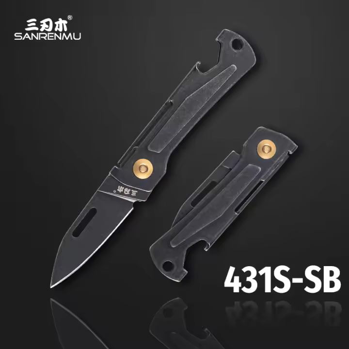 Cuchillo Plegable SANRENMU 431S Mini EDC Portátil Cuchillo De Bolsillo Con Abrigo De Botella Y Llavero Hoja De Acero Inoxidable 12C27 - 1
