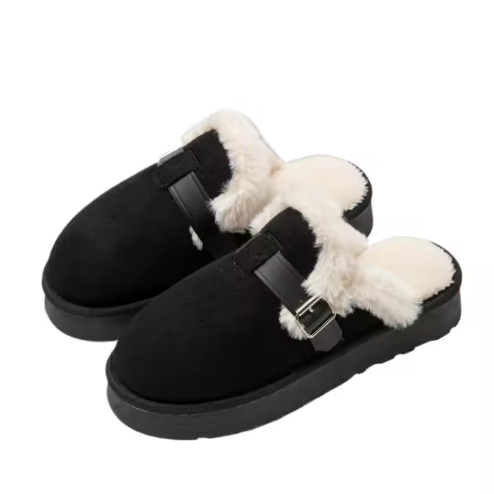 Zapatillas peludas para mujer, zapatillas de invierno de nuevo estilo, zapatos de algodón para el hogar, cálidas y de terciopelo, zapatillas de algodón Birkenstock de felpa para mujer - 1