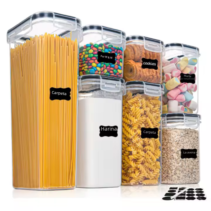Juego De 7 Contenedores Para Alimentos BPA Free Plástico Airtight Con 10 Pegatinas Y Lápiz Caja De Almacenamiento Para La Cocina - 1