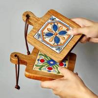 Tappetizes De Madera Estilo Japonés Creativos Antideslizantes Con Patrón Artístico Delineado Delicado Para Bebidas Tamaño Approx 10x10cm - details 1