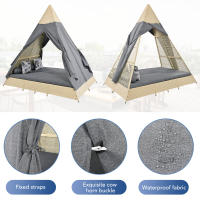Juego de salón de Jardín, tienda de Ratón, staptado para 2-4 personas, incluye todos los cojines de asiento y cojines, Ratón beige, Cortina de Puerta gris, cojines de asiento con Cremallera, extraíbles y lavables - details 2