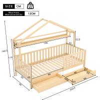 Cama Infantil color Madera, Cama Infantil Cama de Casa Con Cajones, Madera Maciza Con somier de lámparas, Cama de Casa de Pino, habitación Infantil y Juvenil, 90x200, color natural - details 6