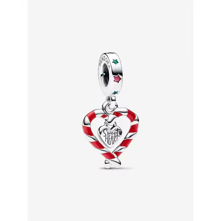 Pandora - Charm Colgante Navideño con forma De Corazón de Doble Bastón de Caramelo-Plata de Lei - 1