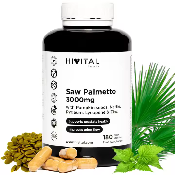 Saw Palmetto 3000 mg. 180 cápsulas veganas para 3 meses. Hivital - 1