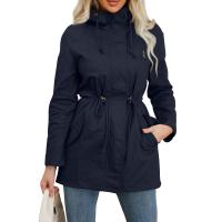 Abrigo De Trench De Algodón Para Mujer plus Talla Con Capucha Estilo Casual Cierre De Cremallera Manga Larga Color Sólido Para Otoño E Invierno - details 7