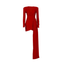 Vestido De Noche Elegante Para Mujer Con Sequinias Y Cuello En V Manga Larga Vestido De Fiesta De Boda Miniatura A-Line - details 34