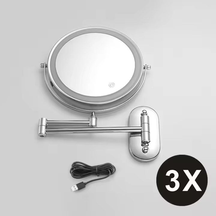 Espejo De Maquillaje Negra Mate De 8 Pulgadas Montado En La Pared Dobles Lados Con Braza Plegable USB Cargado Espejo Cosmético Inteligente Para Baño - 1