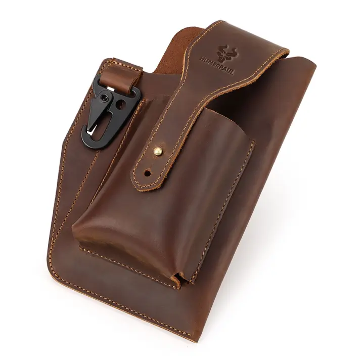 Bolsa De Cintura Para Hombre HUMERPAUL De Cuero Genuino Estilo Vintage Casual Porta Móvil Cigarrillos Bolsa Exterior Pequeña Holster De Anillo - 1