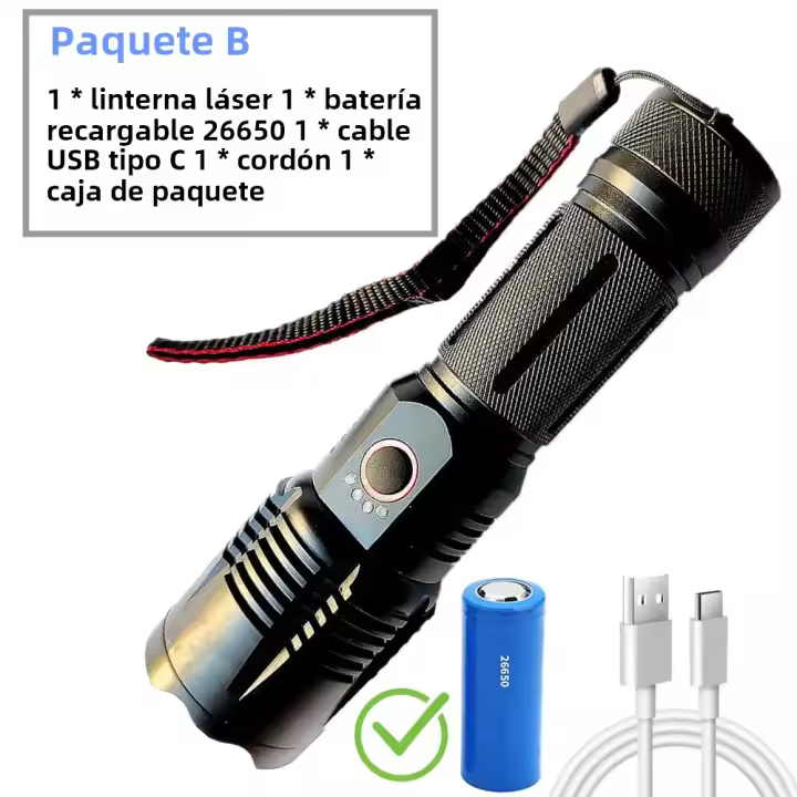 Luz LED Recargable De Alta Potencia Interior Con Luz Fuerte Y Longitud De Rayo Para Camping Y Caza Resistant Al Agua Y Choque Con Agua USB - 1