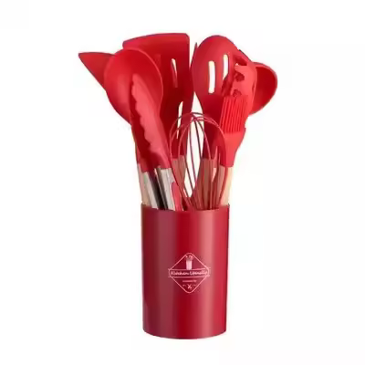 Juego De Utensilios De Cocina Ecológicos De Silicona 12PCS With Mango De Madera Espátula Pala Batidoras De Huevo Herramientas De Cocina No Adherentes - 1