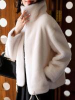 Abrigo De Mujer Caliente Con Cierre De Cremallera Y Doble Cara De Peluche Acolchado Cuello Alto Faux Fur Abrigo De Mujer - details 9