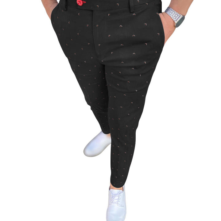 Pantalones Casuales Para Hombre Verano Estampado Clasico Escoces Negro