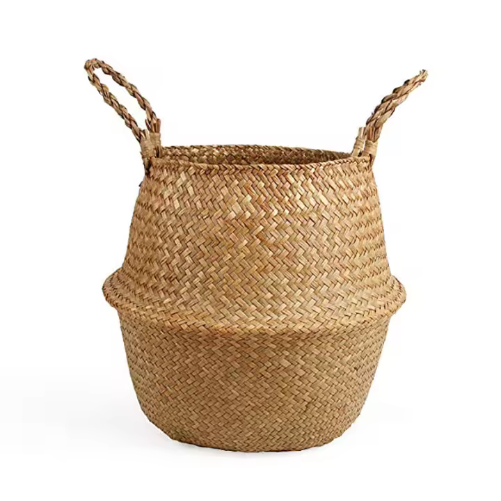 Cesta De Almacenamiento De Fibra De Planta Seagrass Tejida Con Flores Secas Para Decoración Del Salón Cesta De Ropa Y Escritorio Ecológica Y Práctica - 1