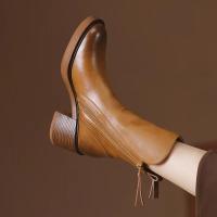 Botas Cortas De Cuero Para Mujer Otoño Invierno Con Tacón Chunky Cierre De Cremallera Botas De Tobillo Plataforma Modernas Talla Grande Confort Transpirables - details 18