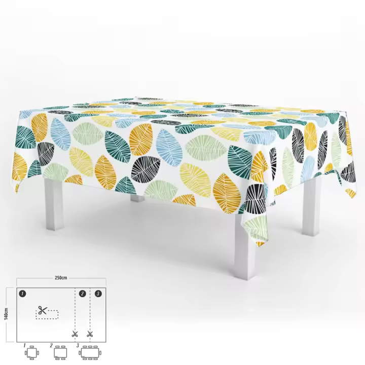 Mantel Hule Rectangular Hojas Colores Impermeable Antimanchas PVC 140x250 cm. Recortable Uso Interior y Exterior - 1