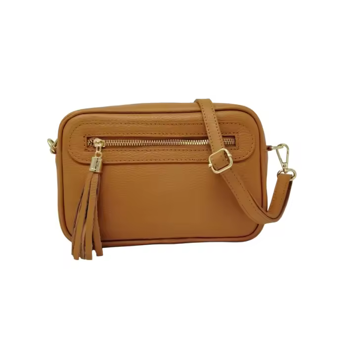 Bolso de HOMBRO mujer de cuero Genuino, bandoleras Mujer Corta, ajustable Y 2 bolsos con Cremallera, Italian artesania JOY (Cuero) - 1