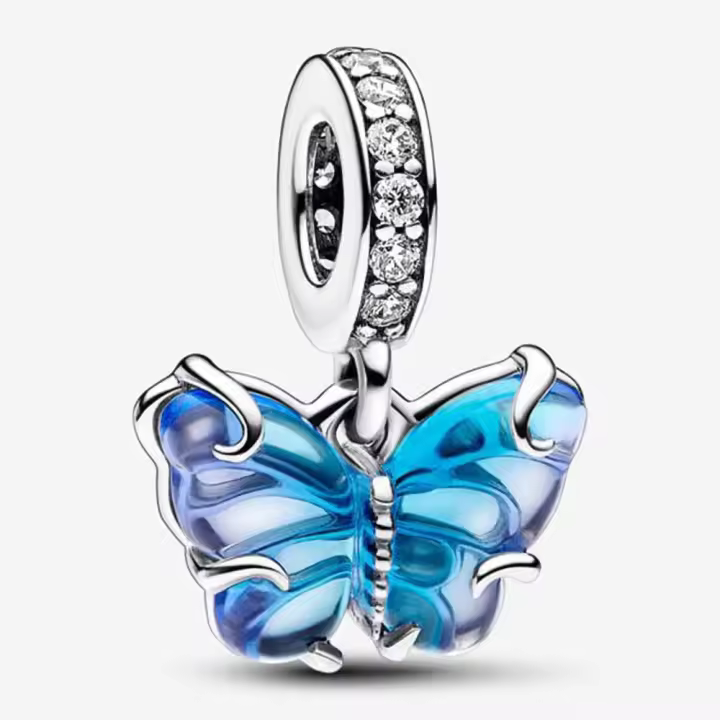 Pandora Charm de Colgante en Plata de Ley Colgante de Mariposa de Cristal de Murano azul 792698C01，Incluye Caja Original - 1