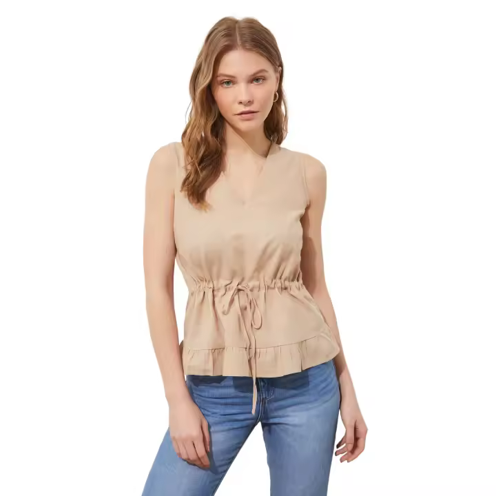 Trendyol Blue V-Neck Waist Woven Blouse Twoss20Bz0898 - 1