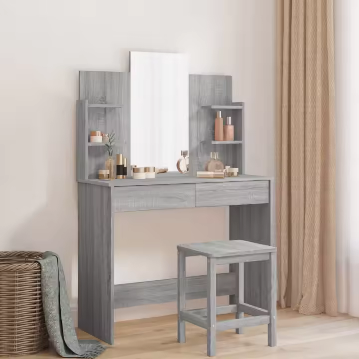 vidaXL Tocador con espejo color gris Sonoma 96x39x142 cm - 1