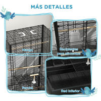 PawHut Jaula para Pájaros 61x36,5x98 cm Pajarera con Puertas Perchas Bandeja Extraíble Cajas de Comidas y Asas Jaula para Ninfas Periquitos Pinzones Canarios - details 3