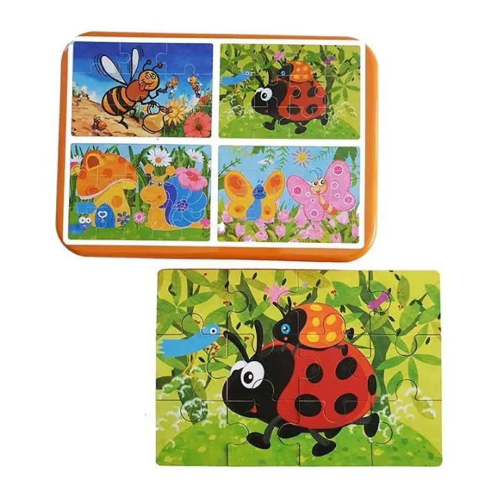 PUZLES MÚLTIPLES 4 EN 1: ANIMALES INVERTEBRADOS 9 a 20pcs/puzle (CAJA METÁLICA) - 1