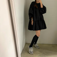 Vestido A-Line Vintage De REALEFT Para Mujer Con Manga Puff Cuello O High Waist Casual Patchwork Estilo Vintage Mini - details 8