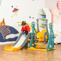 HOMCOM Tobogán Infantil con Columpio y Canasta de Baloncesto 3 en 1 para 18-36 Meses con Asiento Ajustable Parque Infantil para Interior y Exterior 152x149x107 cm Multicolor - details 1