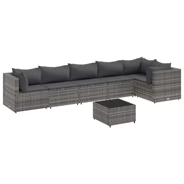 vidaXL Set de muebles de jardín 7 pzas y cojines ratán sintético gris - 1